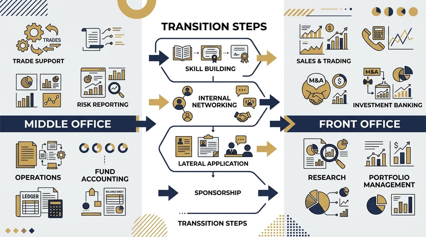 Transition pathway from middle office operations to front office finance roles with key steps